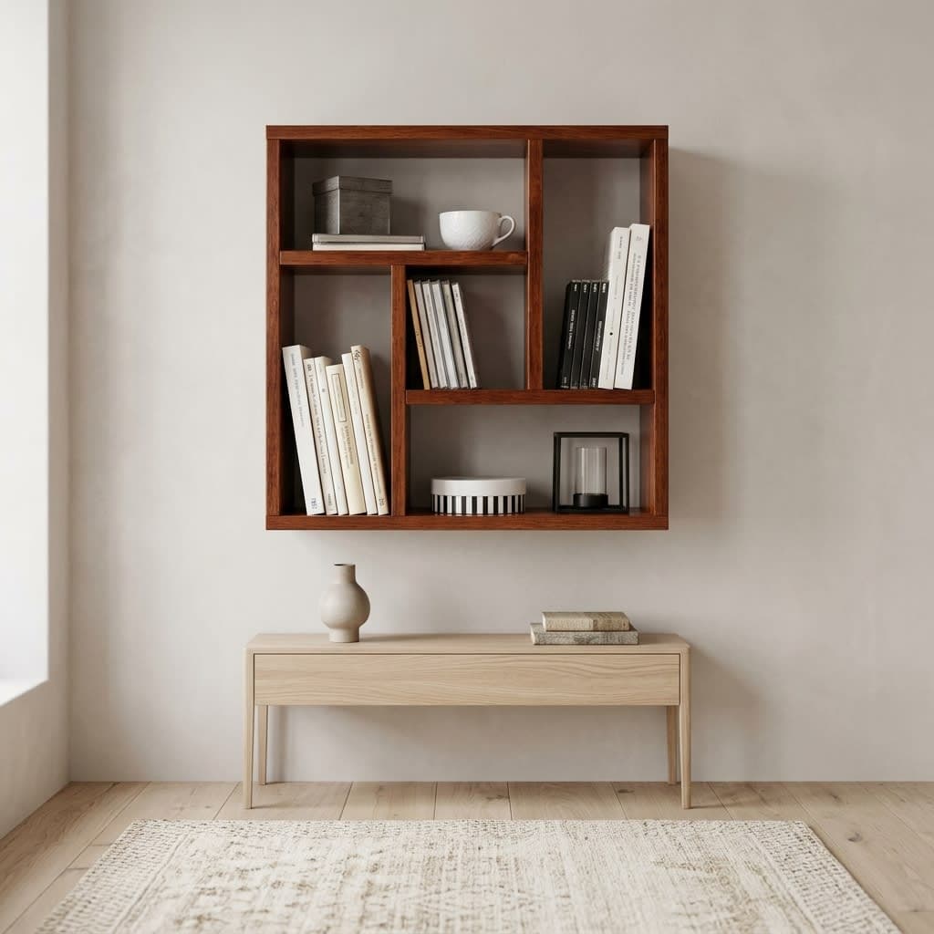 Modern Solid Mahogany Geometric Wall Shelf